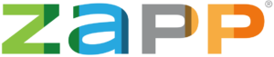 Colorful ZAPP logo.