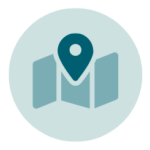 Map icon with a pin in teal