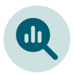 Magnifying glass with graphs icon signifying discovery